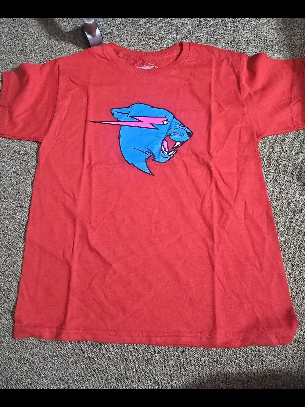 Mr. Beast Red Short-Sleeve Tee with Blue Panther Graphic
